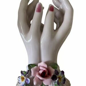 Vintage Glazed Porcelain HANDS FLORAL BUD | POSY VASE, Home Decor, Made in Japan